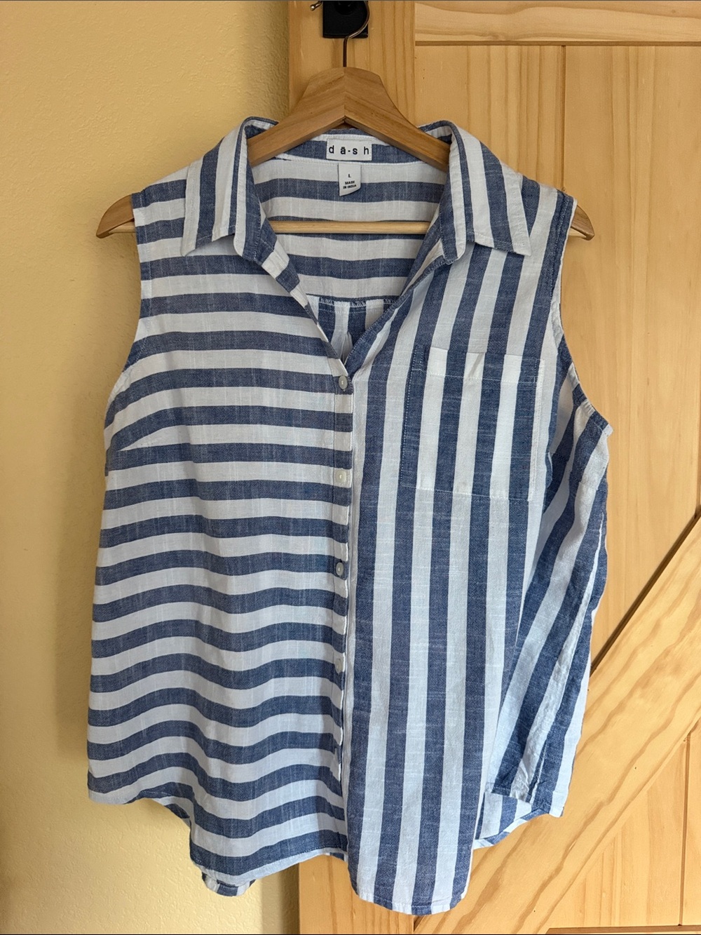 Dash Sleeveless Blue & White Striped Button-Down Shirt